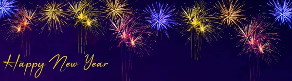 Новым Годом Сильвестр Фон Баннер Панорама Долгого Красочный Фейерверк Темно — стоковое фото