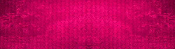 深粉红品红复古几何无缝格子母题水泥瓷砖纹理背景横幅全景菱形网格打印 — 图库照片