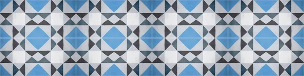 Azul Branco Motivos Tradicionais Azulejos Textura Fundo Banner Panorama Vintage — Fotografia de Stock