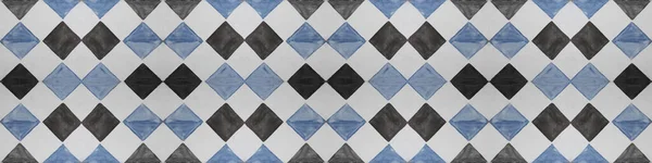 Régi Fekete Kék Fehér Szüret Kopott Foltok Mozaik Csempe Tapéta — Stock Fotó
