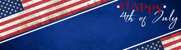Happy Lipca Tle Panorama Baner Amerykańska Flaga Rustykalnym Niebieskim Vintage — Zdjęcie stockowe