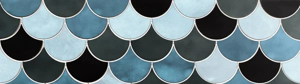 Azul Branco Cinza Sereia Escalas Telhas Textura Fundo Banner Panorama — Fotografia de Stock