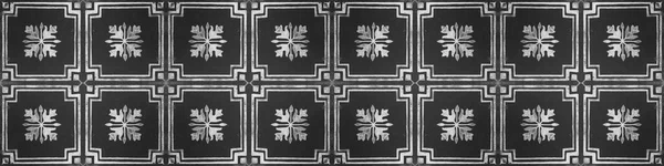 Bezešvé Staré Černé Bílé Vinobraní Ošuntělé Patchwork Mozaiky Dlaždice Kámen — Stock fotografie