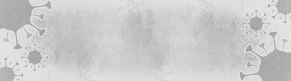 Coronavirus 灰色の灰色の漫画のウイルスは灰色の白い抽象的な明るい素朴なテクスチャの背景バナーに隔離され テキストのためのスペースとトップビュー — ストック写真