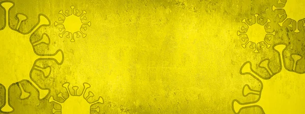 Coronavirus Gele Cartoon Virus Geïsoleerd Donkergele Abstracte Rustieke Textuur Achtergrond — Stockfoto