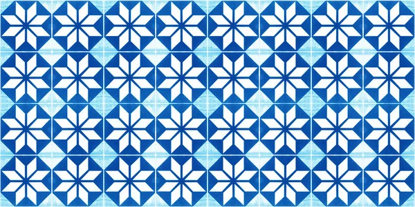 Vintage Inconsútil Retro Azul Hexagonal Hexágono Diamante Flor Motivo Impresión —  Fotos de Stock