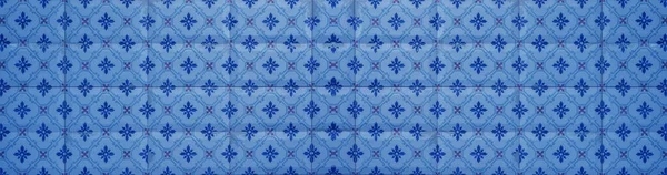 Niebieski Vintage Retro Geometryczny Kwadratowy Mozaika Motyw Cementowy Płytki Kwiat — Zdjęcie stockowe