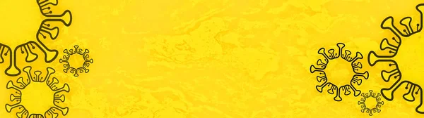 Coronavirus Virus Aislado Amarillo Abstracto Mármol Textura Fondo Pancarta Panorama —  Fotos de Stock