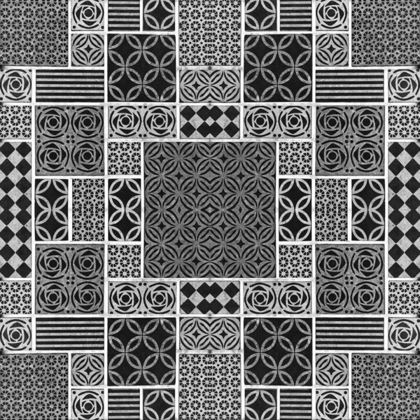 Šedý Bílý Ročník Retro Geometrický Čtvercový Obdélník Mozaika Razítko Umění — Stock fotografie