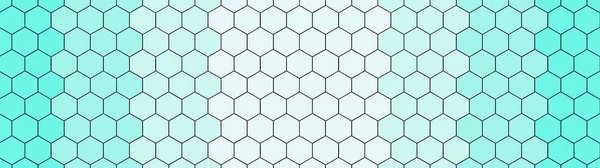 概要六角形の幾何学的六角形で作られたシームレスな白アクアマリンターコイズ色のグラデーションモザイクタイルプリントテクスチャ背景バナーパノラマ — ストック写真