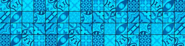 Niebieski Abstrakcyjny Vintage Retro Geometryczny Kwadrat Mozaika Motyw Płytki Tekstury — Zdjęcie stockowe