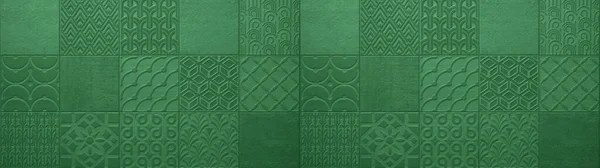 Tmavě Zelená Tyrkysová Vinobraní Retro Geometrické Náměstí Mozaika Motiv Cement — Stock fotografie