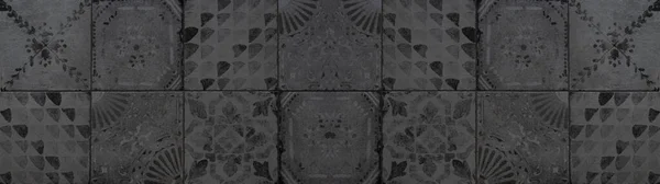 Preto Antracite Escuro Vintage Retro Geométrico Quadrado Mosaico Motivo Cimento — Fotografia de Stock