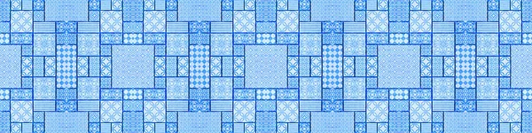 Niebieski Biały Vintage Retro Geometryczny Kwadratowy Prostokąt Mozaika Znaczek Sztuka — Zdjęcie stockowe
