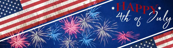 Happy 4Th July Achtergrond Panorama Banner Amerikaanse Vlag Rustieke Blauwe — Stockfoto