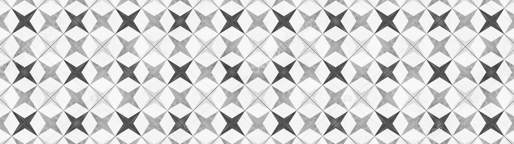 Seamless grunge grey gray white concrete stone cement vintage retro wallpaper wall tile mosaic pattern texture, with square rhombus lozenge star motif print background banner panorama