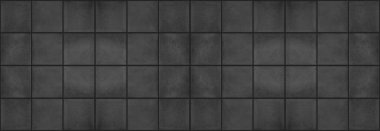 Kusursuz koyu grunge gri antrasit kare mozaik beton beton duvar kiremitleri desen dokusu geniş arka plan afişi