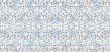 Grunge pürüzsüz mavi beyaz altıgen altıgen masaik ayna dokusu ve kumaş yaprakları çiçek deseni