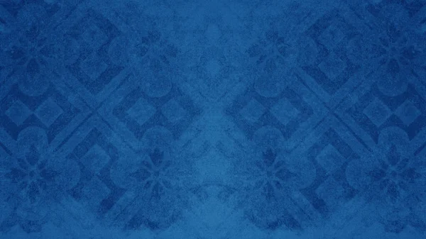 古い青のヴィンテージみすぼらしいパッチワークモザイクタイル石コンクリートセメント壁のテクスチャの背景 花の葉の菱形のRue Lozenge正方形の印刷パターンと — ストック写真