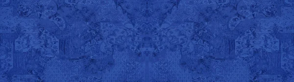 Old Blue Worn Grunge Vintage Shabby Patchwork Motif Tiles Stone — Stock Photo, Image