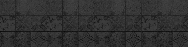 Preto Antracite Vintage Retro Geométrico Quadrado Mosaico Motivo Telhas Cimento — Fotografia de Stock