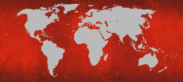 Eski Grunge Gri Dünya Haritası Soyut Kırmızı Duvar Dokusu Arka — Stok fotoğraf