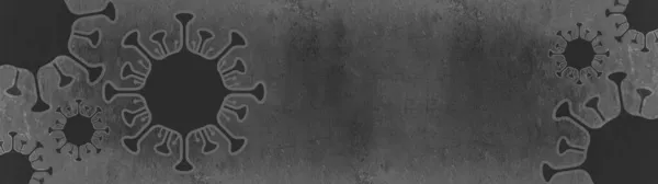 发自科罗那维鲁斯 黑色无烟煤卡通病毒 在灰色 抽象的乡村质感背景横幅上被分离出来 顶部为文字空间 — 图库照片