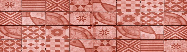 Красный Винтажный Ретро Геометрический Прямоугольник Мозаика Цементная Плитка Текстура Фон — стоковое фото