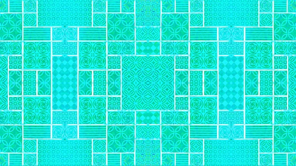 Tyrkysové Akvamarínové Retro Retro Geometrický Čtvercový Obdélník Mozaika Razítko Výtvarný — Stock fotografie