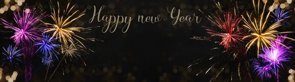 Mutlu Yıllar Neşeli Silvester Arka Plan Panorama Tebrik Kartı Afişi — Stok fotoğraf