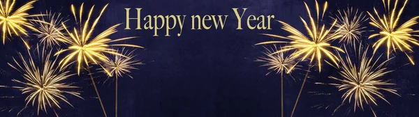 Happy New Year Святковий Фоновий Панорамний Вітальний Банер Довгим Золотим — стокове фото