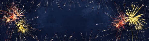 Silvester 2022 Nový Rok Pozadí Banner Panorama Long Ohňostroj Ohňostroje — Stock fotografie