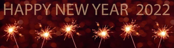 Happy New Year 2022 Festliche Banner Grußkarte Viele Brennende Wunderkerze — Stockfoto