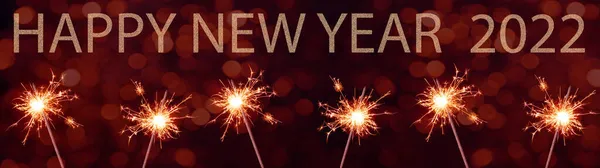 Felice Anno Nuovo 2022 Biglietto Auguri Banner Festivo Molti Sparkler — Foto Stock