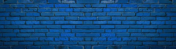 Kék Sérült Rusztikus Téglafal Téglafal Kőfaragás Textúra Háttér Banner Panoráma — Stock Fotó