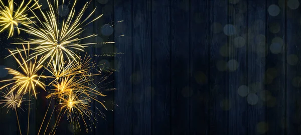 Happy New Year 2022 Festive Silvester Firework Background Panorama Greeting — 图库照片