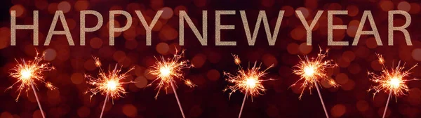 Happy New Year Feestelijke Banner Wenskaart Veel Brandende Ster Met — Stockfoto