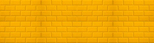 摘要黄色彩色砖瓷砖瓷砖瓷砖釉面墙或地板纹理宽背景横幅全景图案 — 图库照片
