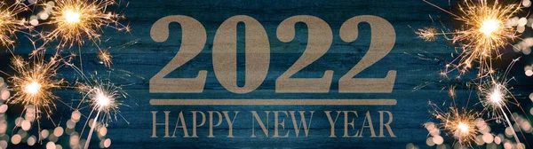 Happy New Year 2022 Gyllene Bokeh Facklor Och Glitter Isolerad — Stockfoto