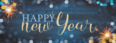 Işıkların çerçevesi bokeh fişekleri, soyut mavi ahşap dokuda izole edilmiş - Yılbaşı Yılbaşı Silvester Yeni Yıl Partisi Noel şenlik arka plan tebrik kartı