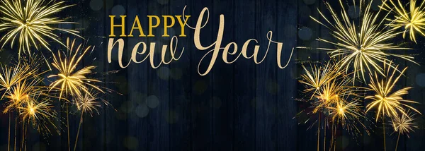 Happy New Year 2022 Festlig Silvester Fyrverkeri Bakgrund Panorama Gratulationskort — Stockfoto