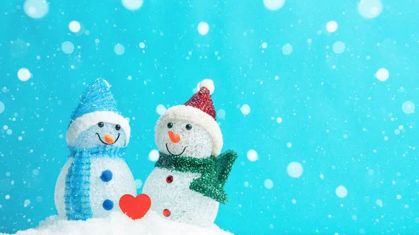 Winter Snow Snowman Background Holiday Greeting Card Little Cute Snowman — Stock Photo, Image