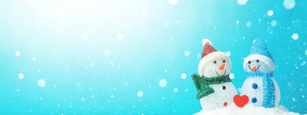 Winter Snow Snowman Background Panoramic Banner Panorama Holiday Greeting Card —  Fotos de Stock