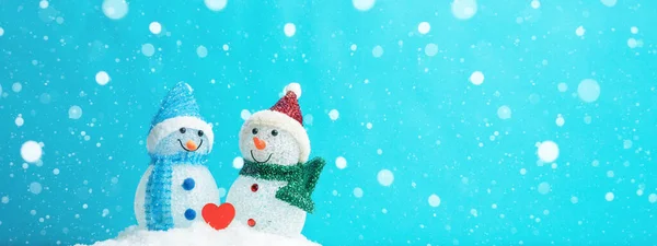 Winter Snow Snowman Background Panoramic Banner Panorama Holiday Greeting Card —  Fotos de Stock