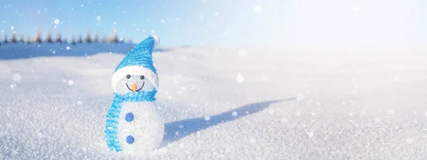 Winter Snow Snowman Background Panoramic Banner Panorama Little Cute Snowman — стоковое фото