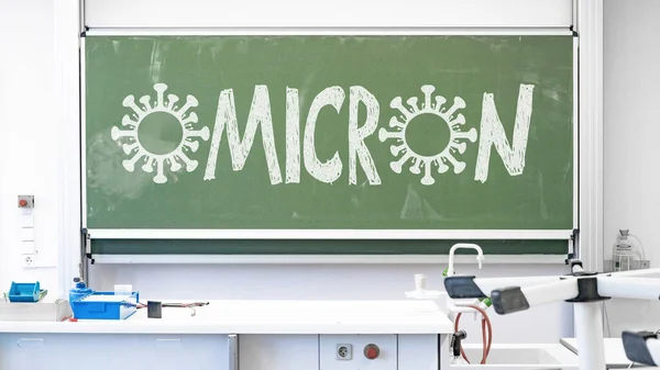 Coronavirus Фон Omicron Порожня Фізична Кімната Біології Школі Високими Стільцями — стокове фото