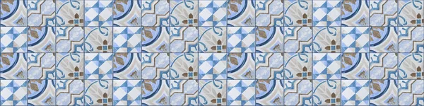 Vit Brun Blå Vintage Retro Geometriska Fyrkantiga Mosaik Motiv Cementplattor — Stockfoto