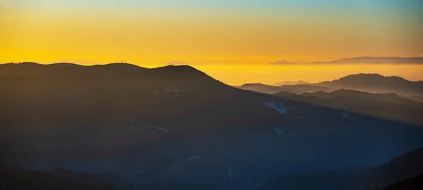 Schöne Landschaft Hintergrund Schwarzwald Blick Bei Sonnenuntergang Die Berge Hügel — Stockfoto