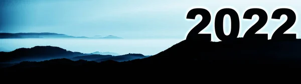 Пейзаж Фон Баннер Панорама 2022 Захватывающий Вид Черным Силуэтом Гор — стоковое фото