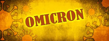 CORONAVIRUS OMICRON SARS-COV-2-VARIANT - Sarı turuncu soyut doku arka plan panorama illüstrasyonunda izole edilmiş virüs sembolü